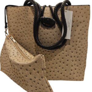 Ostrich Skin Large Handbag Purse 12 inches tall. With matching small bag